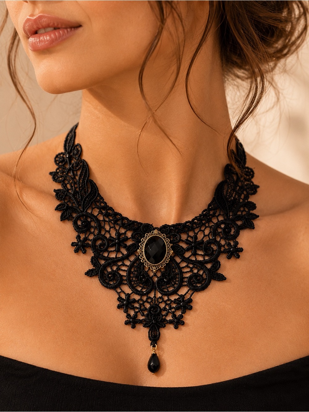 Victorian Gothic Black Lace Choker Necklace